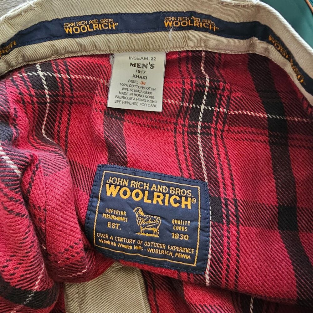 Vintage 90s Woolrich Flannel Lined Chino Pants 100% Cotton Plaid Khaki 36x32
